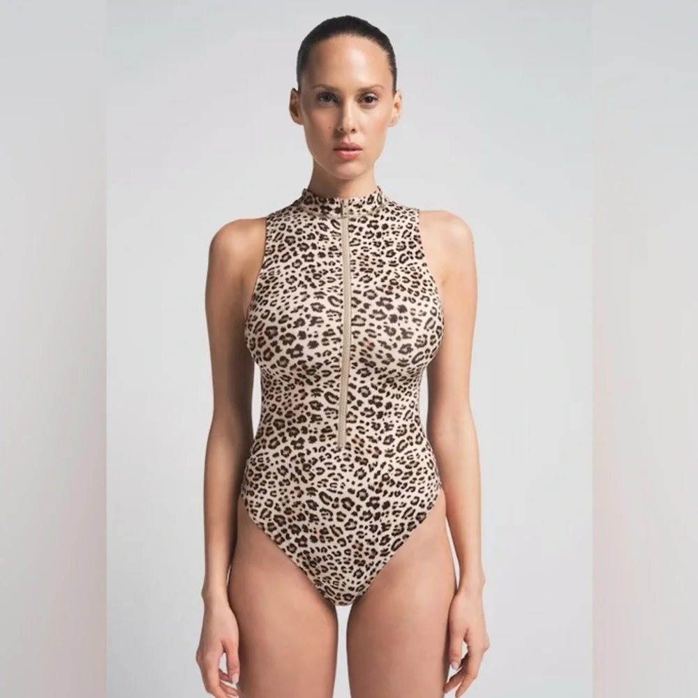 SKIMS Leopard Zip Front One Piece Swimsuit XS